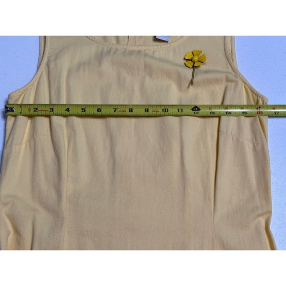 Lew Magram Vintage Sleeveless Solid Yellow Maxi Shift Dress Flower‎ Brooch 10 - Picture 6 of 6